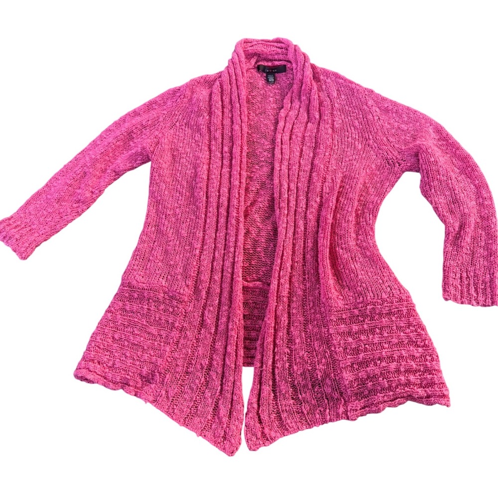 Fever Open Knit Pink Cardigan Duster Sweater‎ Pockets Lightweight Womens Medium